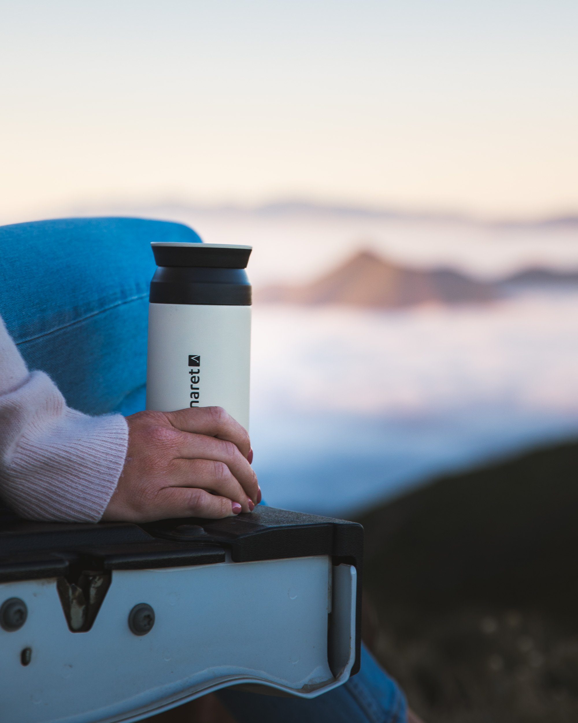 Cream Travel Mug Close Up