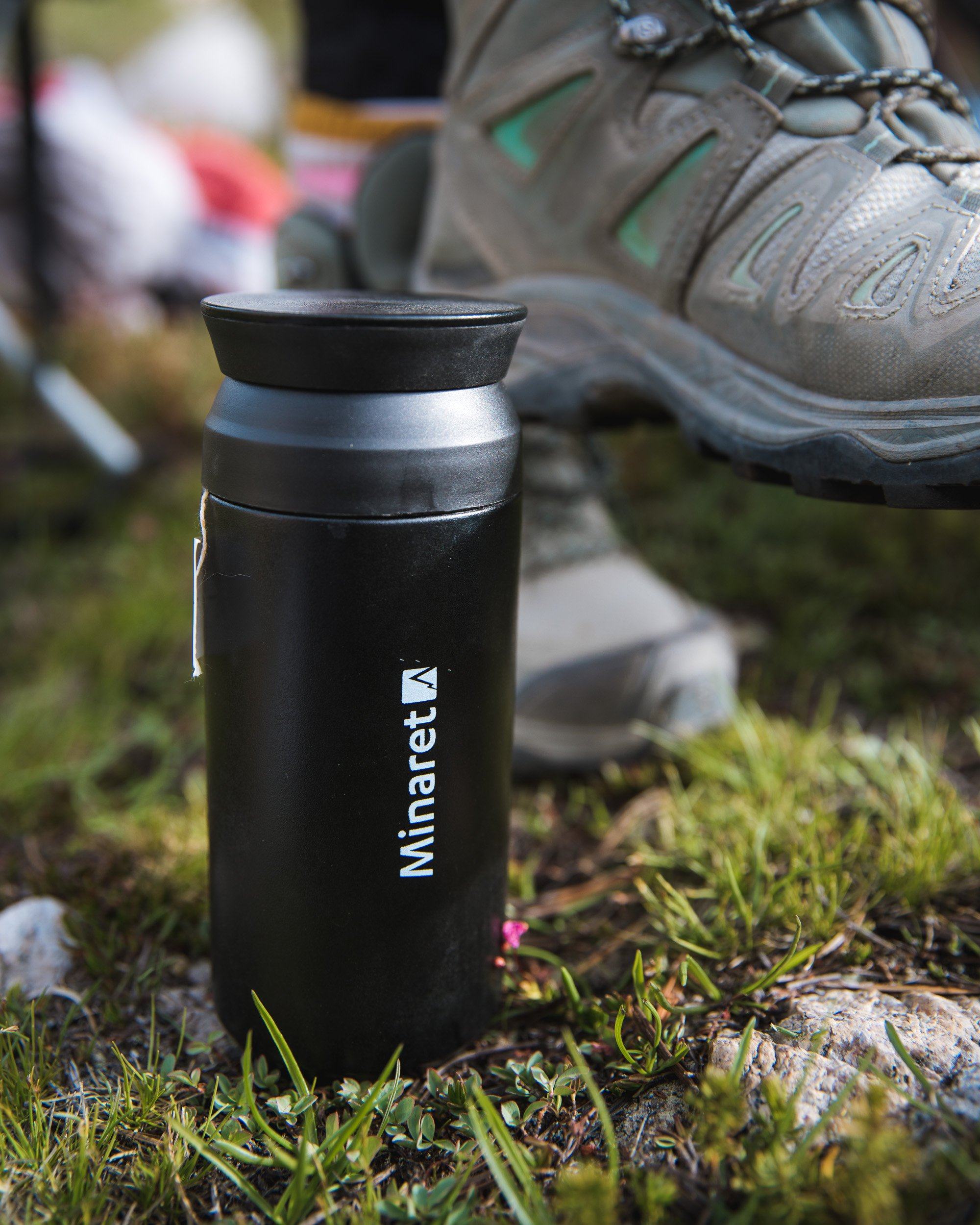 Black Travel Mug Close Up